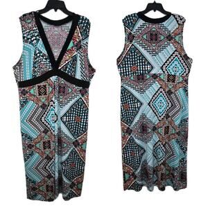 En Focus Dress Womens 20W Geometric Sleeveless Maxi Coastal Cruise Resort